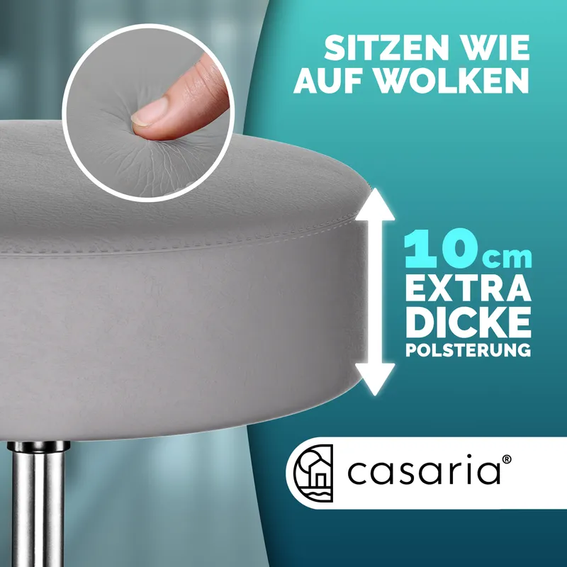 Casaria® Rollhocker Kunstleder 2er-Set Grau 360° drehbar, Grau, – Produktbild 2 von 2