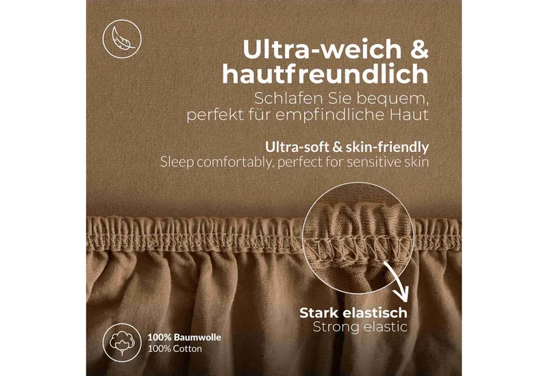 etérea Himmlische Qualität Spannbettlaken etérea Comfort Jersey Spannbettlaken, Jersey, Gummizug: rundum, (1 Stück), Braun, – Produktbild 4 von 6