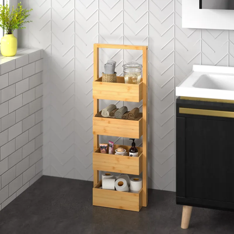 Casaria® Badregal Bambus 88x16x28cm, Braun, – Produktbild 2 von 2