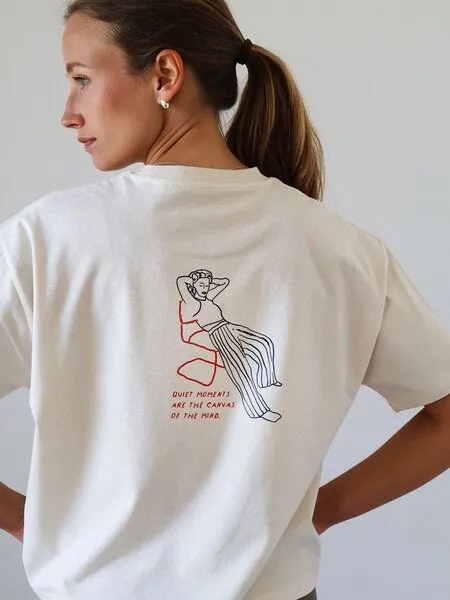 Kultgut Kultgut Artdesign Boxy-Style Shirt aus Bio-Baumwolle /Quit Moment, Natur, – Produktbild 3 von 4
