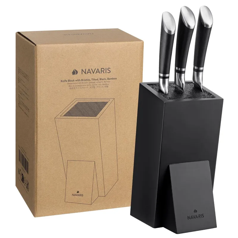 Navaris Messerblock Navaris Messerblock Bambus mit Borsteneinsatz Schwarz, Schwarz, – Produktbild 1 von 5