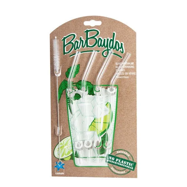 Contento Contento Glastrinkhalm gebogen 21 cm, 4 Stück mit Reinigungsbürste – Produktbild 2 von 3