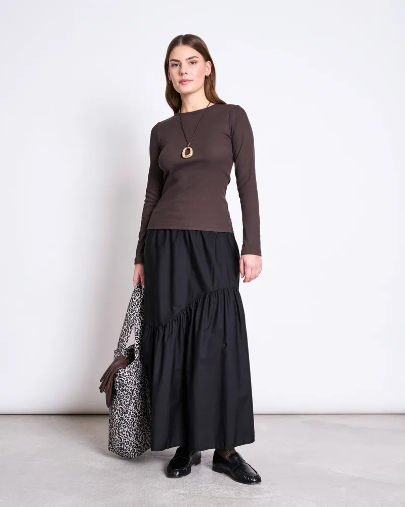 JAN N JUNE JAN 'N JUNE Damen vegan Longsleeve Rippe Rava Schlammbraun, Braun, – Produktbild 1 von 2