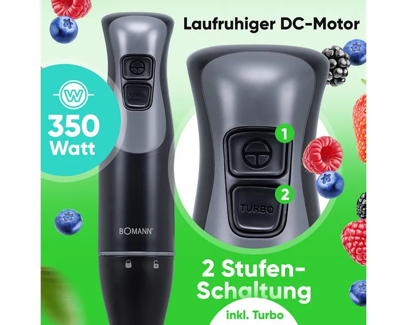 Bomann Bomann Stabmixer SM 6081 CB, Stabmixer für Smoothies und Shakes, Turbo-Mode, Schwarz, – Produktbild 3 von 5