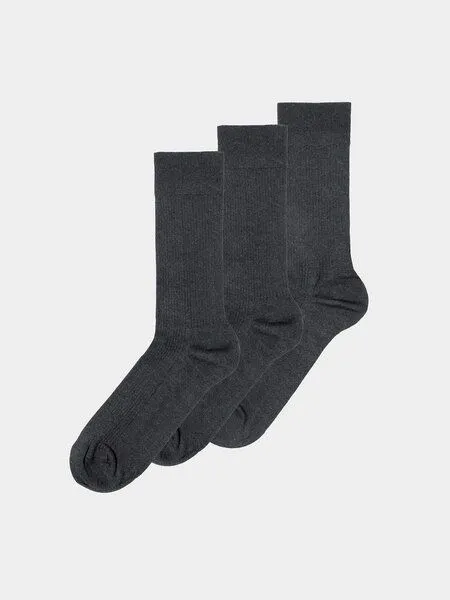 erlich textil erlich textil Casual Cotton Gerippte Socken im 3er Pack aus Bio-Baumwolle, Schwarz-melange, – Produktbild 2 von 4