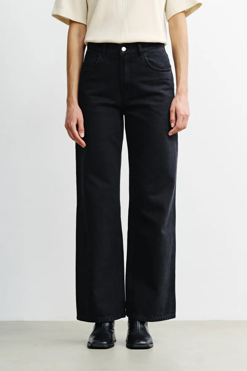 Rotholz Rotholz Damen vegan Jeans Mit Ausgestelltem Bein Schwarz, Schwarz, – Produktbild 2 von 2