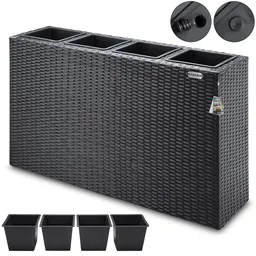 Casaria® Casaria Blumenkasten Polyrattan 4er 95x60x27cm schwarz – Produktbild 1 von 1
