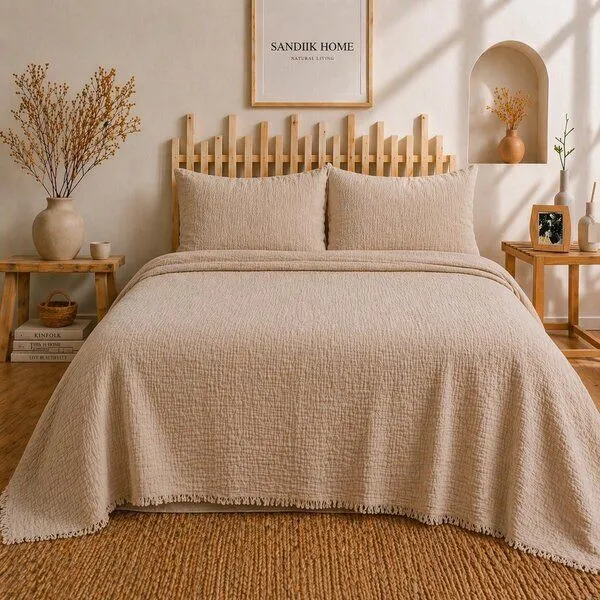 Sandiik Sandiik Musselin Wohndecke „Classic“ – Purer Komfort aus Bio-Baumwolle, Beige, – Produktbild 3 von 4