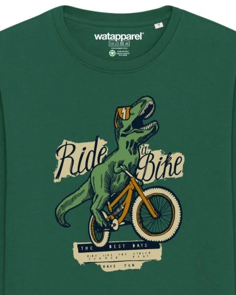 watapparel watapparel Sweatshirt Unisex T-Rex Fahrrad, Bottle green, – Produktbild 3 von 3