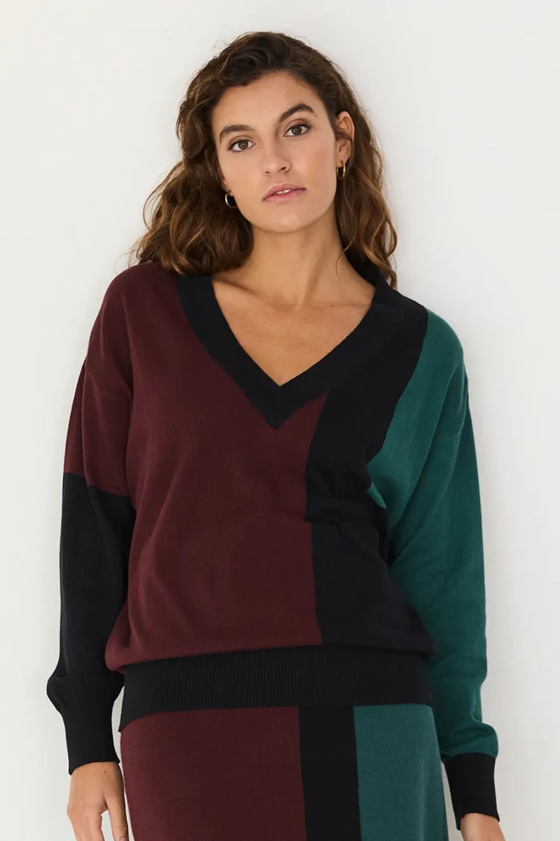 SKFK SKFK Damen vegan Pullover Adriana Mehrfarbig Braun/Grün/Schwarz, Schwarz, – Produktbild 2 von 2