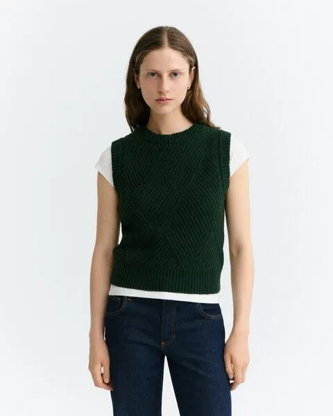 thinking mu thinking mu Damen Weste - Kaia Knitted Vest - aus Wolle, Grün (dark green), – Produktbild 1 von 3