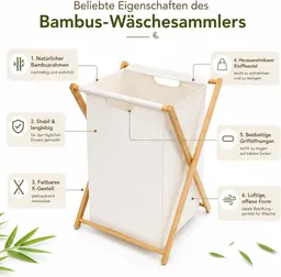 Zedelmaier Wäschekorb aus Bambus, Wäschesammler mit Fächern, Wäschesortierer Holz (2 St), mit 66 Liter pro Stück, für Badezimmer Schlafzimme Waschküche – Produktbild 1 von 1
