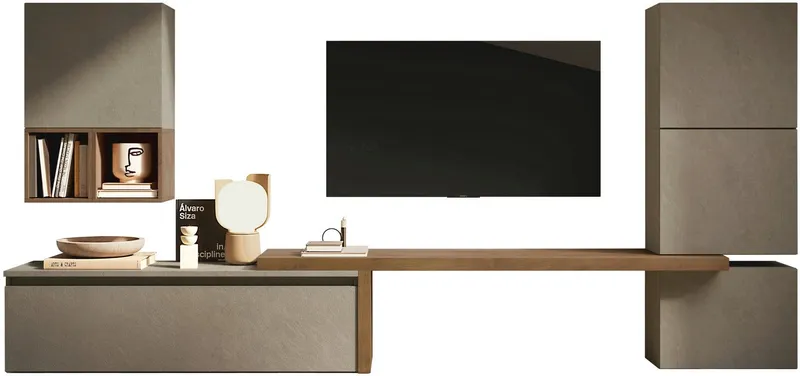 Home affaire Wohnwand Infinity, 7tlg. Breite 290 cm, Höhe variabel, Schrankwand, Anbauwand, (7-St), (Lowboard, T-Boden, 3x Hängewürfel, Würfelregal Set, Würfel-Element), Braun, – Produktbild 2 von 4