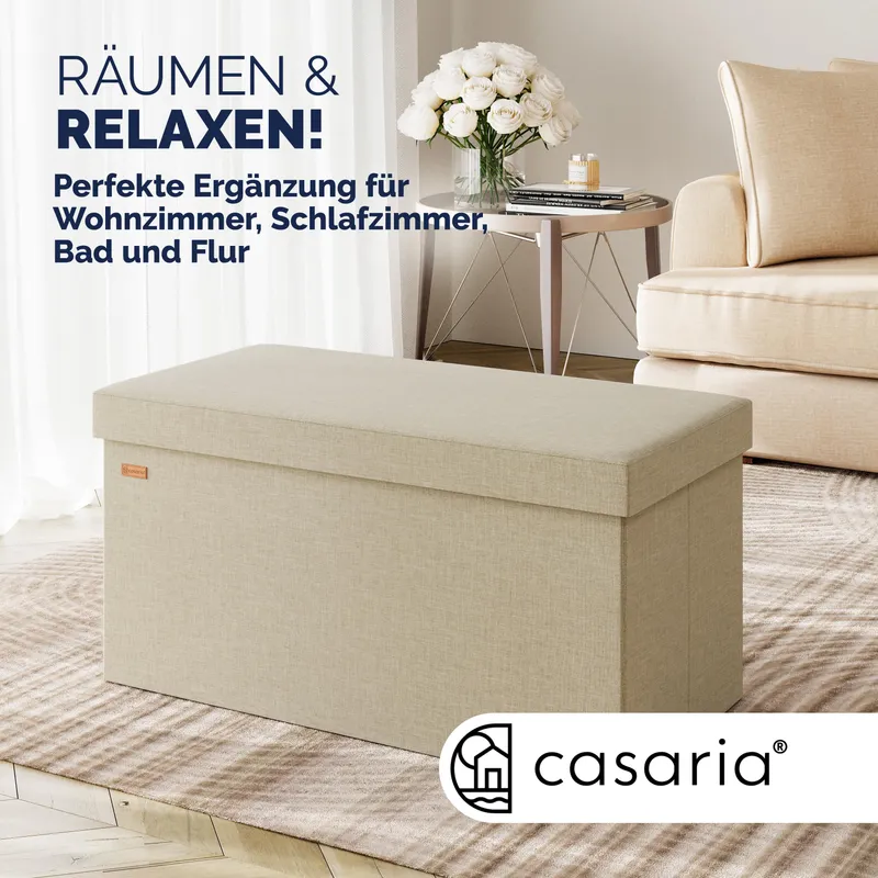 Casaria® Sitzbank Beige 76x38x38cm MDF faltbar, Schwarz, – Produktbild 2 von 2