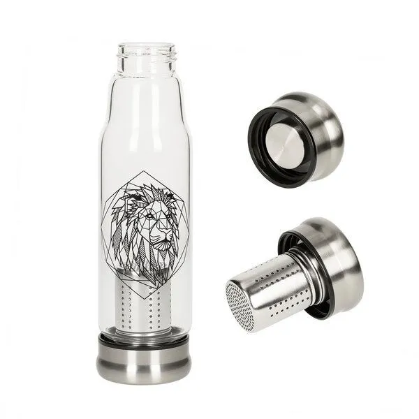 elasto elasto Glasflasche mit Teeeinsatz - Neoprenhülle und Motiv 0,5 l, Löwe, – Produktbild 3 von 4