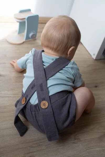 NoniKids Berlin Baby Romper Leinen *grau / beige* | NoniKids Berlin, Beige, – Produktbild 3 von 3