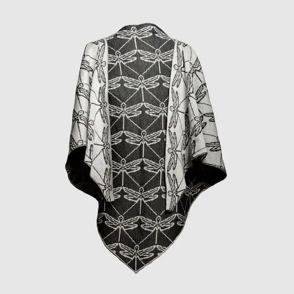 LANARTO slow fashion LANARTO slow fashion Stola dreieckiges Schultertuch Libelle zweifarbig gestrickt aus Merinowolle, Grau (anthrazit), – Produktbild 1 von 3
