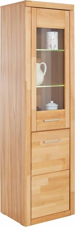 OTTO home Vitrine LOGO B/T/H: 50/42/180cm, 5Fächer, 3 Einlegeboden verstellbar. Kopus&Leisten aus Massivholz, Korpus aus Melamin, Türanschlag L/R, Braun, – Produktbild 6 von 8