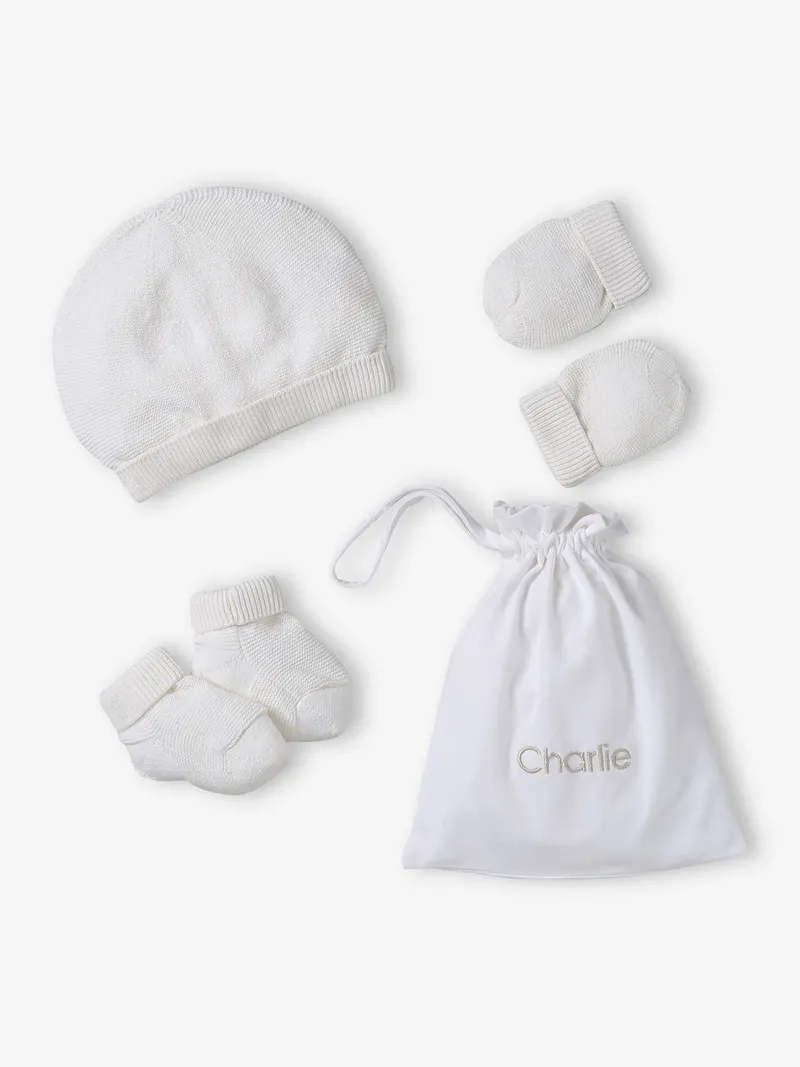 Vertbaudet Baby Set mit Mütze, Weiß, – Produktbild 1 von 4