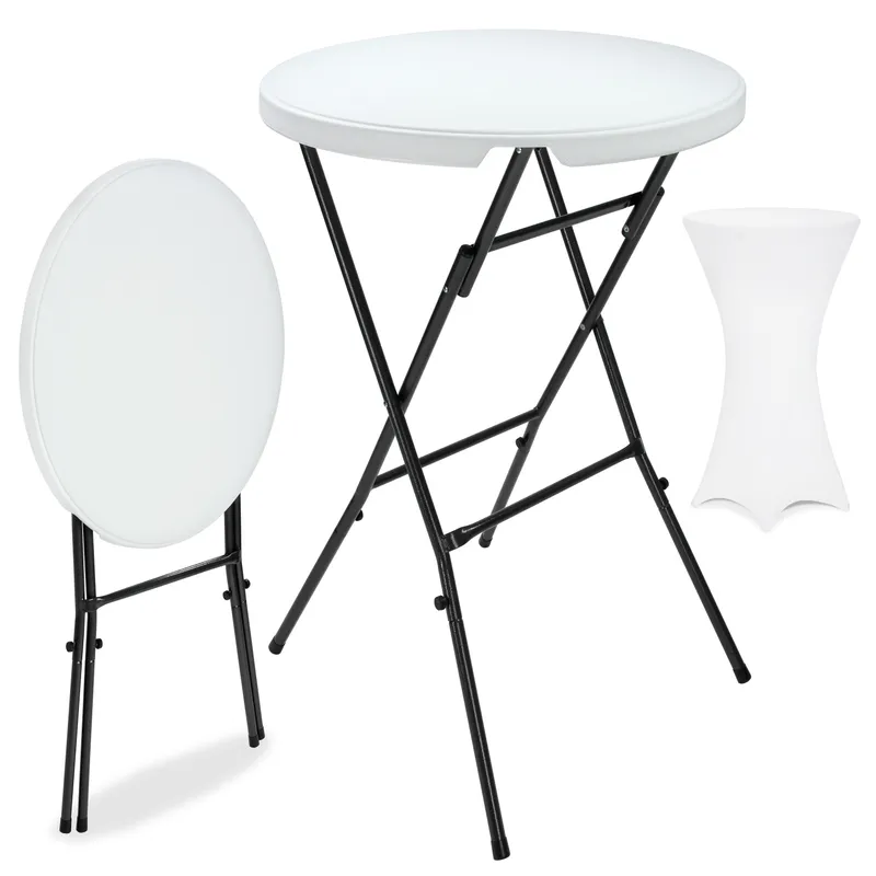 Casaria® Stehtisch Weiß mit Husse Weiß Ø72cm klappbar 110cm Höhe – Produktbild 1 von 2