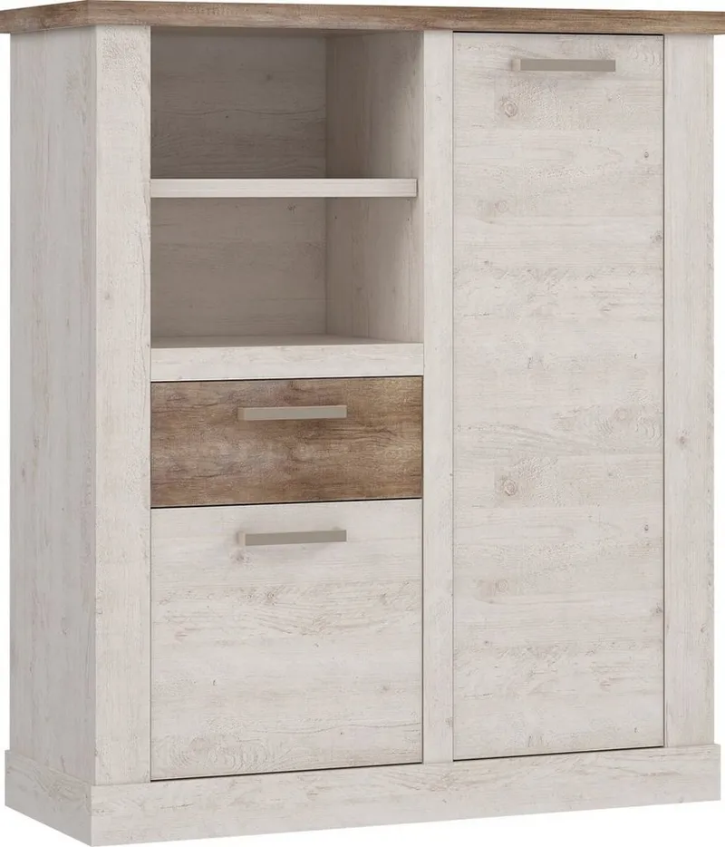 FORTE Highboard Duro, Mehrzweckschrank mit Türen & Schublade, Landhausstil, Breite 109,8 cm, Weiß, – Produktbild 3 von 5