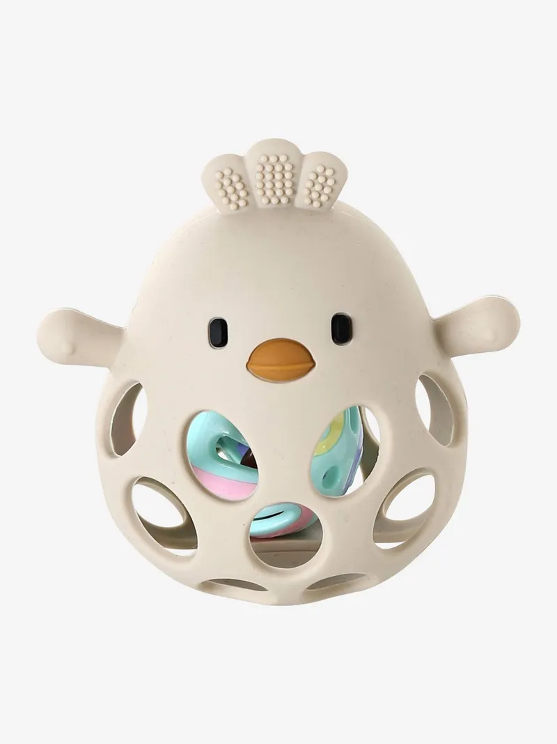 Vertbaudet Baby Rassel KÜKEN aus Silikon, Wollweiß, – Produktbild 3 von 4