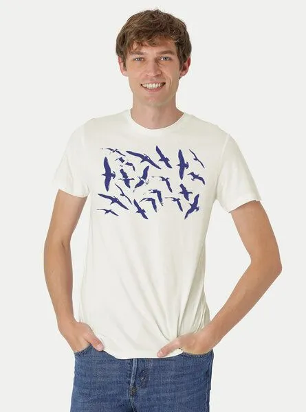 Peaces.bio - handbedruckte Biomode Peaces.bio - handbedruckte Biomode Fit T-Shirt Möwen Herren, Blaugrau, – Produktbild 2 von 2