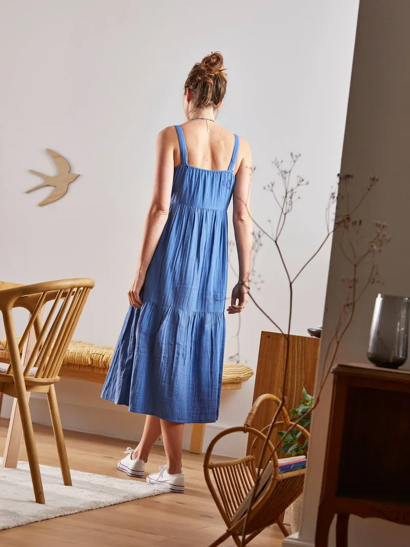 Vertbaudet Trägerkleid für Schwangerschaft & Stillzeit, Blau, – Produktbild 3 von 4