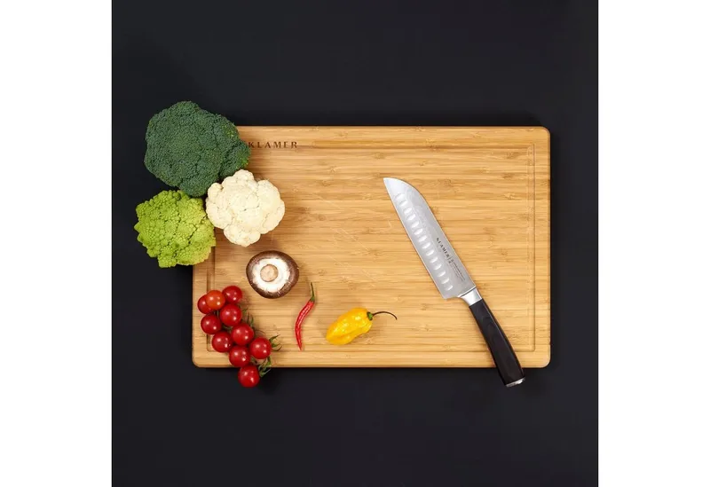 KLAMER Damastmesser Premium Santoku Messer echter japanischer Stahl 18 cm Kochmesser, 67-Lagen Damaststahl, 61 HRC, 13° Schnittwinkel, Schwarz, – Produktbild 4 von 5