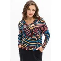 KOKOworld Bluse Saja Longsleeve – Viskose farbenfroher KOKOworld Print weiter Schnitt V-Ausschnitt – perfekt für Yoga – Fair produziert, Laberinto (mehrfarbig), – Produktbild 1 von 1
