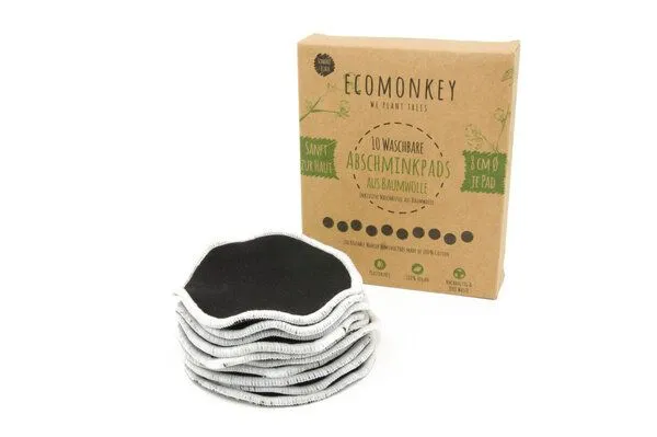 ECOMONKEY ECOMONKEY Abschminkpads Waschbar aus Baumwolle 10 St. Schwarz plus Wäschenetz – Produktbild 4 von 4