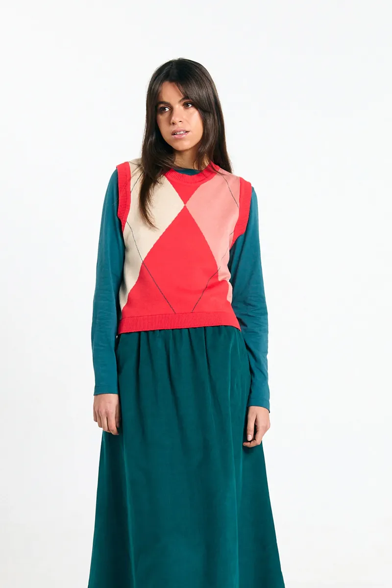 SUITE13LAB SUITE13LAB Damen vegan Weste Relvas Argyle Rot, Rot, – Produktbild 2 von 2