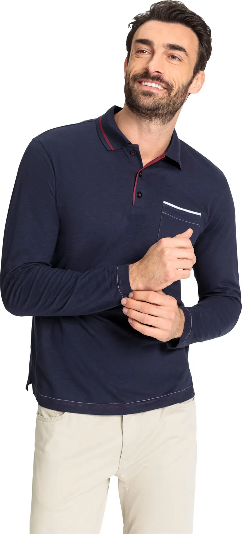 marco donati Langarm-Poloshirt, Marine, – Produktbild 2 von 2