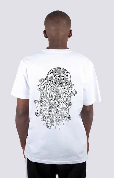 vis wear vis wear Yoga Qualle, Männer Premium T-Shirt aus Bio Baumwolle, Back Print, Weiss, – Produktbild 1 von 2