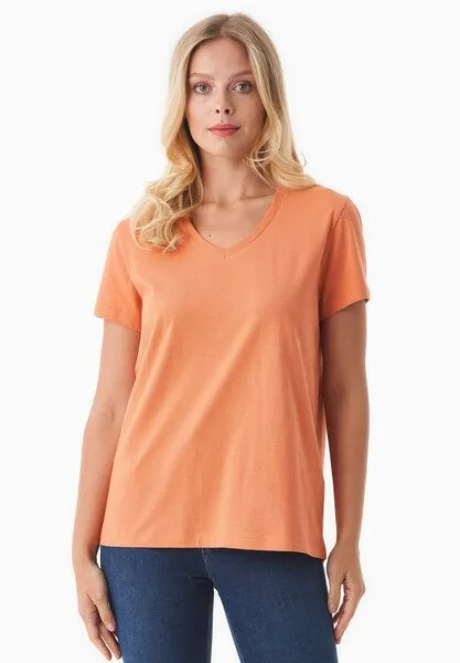 ORGANICATION ORGANICATION Damen Basic T-Shirt aus Bio-Baumwolle mit V-Ausschnitt, Dusty orange, – Produktbild 1 von 4