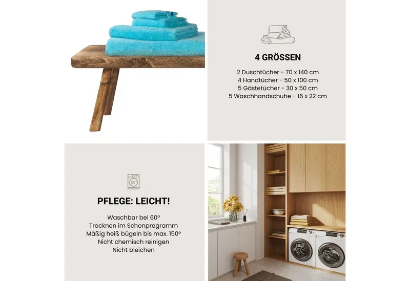 Schiesser Schiesser Handtücher Skyline Color aus 100 % Baumwolle mit eleganter Streifenbordüre, Frottier (Set, 4-St), OEKO-TEX® MADE IN GREEN, Grün, – Produktbild 6 von 6