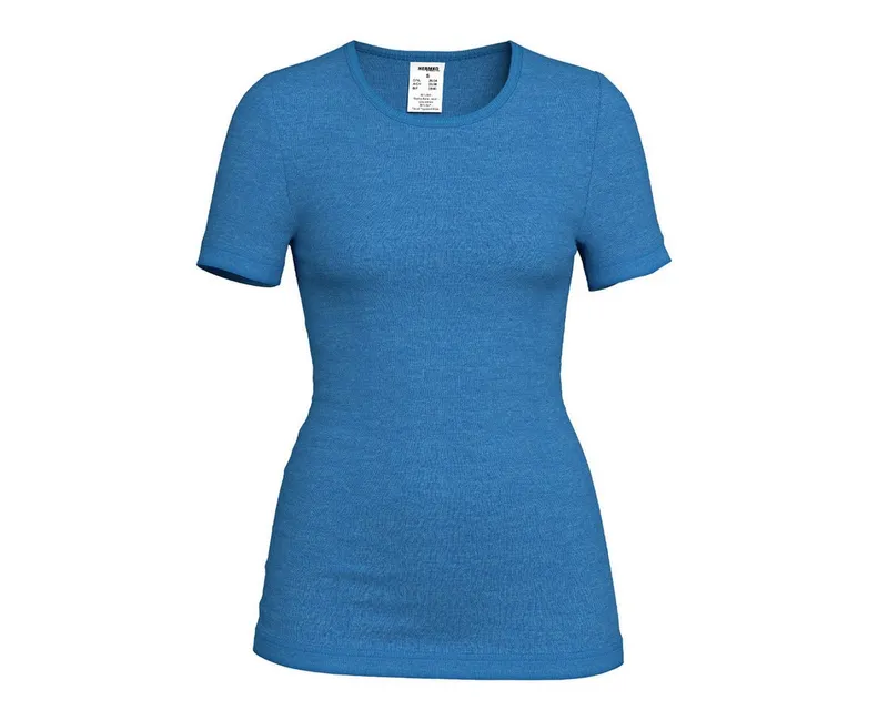 HERMKO Unterziehshirt 40800 Merinowolle/Tencel kurzarm Shirt mit Rundhals hergestellt in EU, Blau, – Produktbild 1 von 2