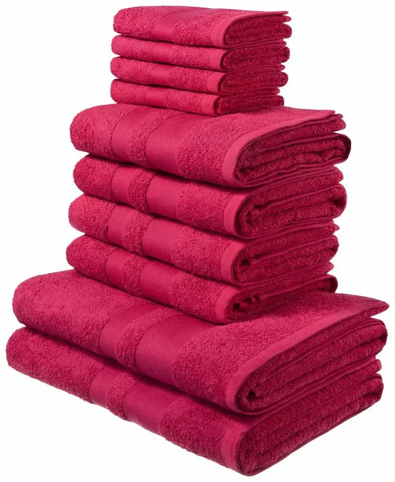 OTTO home Handtuch Set Vanessa, 10-tlg Handtuch-Set, weich, in Standard- und Premium-Qualität, Walkfrottee (Set, 10-St), 100% Baumwolle, Duschtücher, Handtücher, Gästetücher, mit Bordüre, Rot, – Produktbild 2 von 8