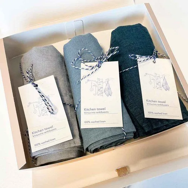 nordery nordery Geschenkbox mit 3 Geschirrtüchern aus 100% europäischen Leinen, Graublauer karton, – Produktbild 8 von 8