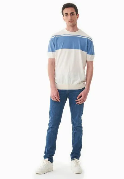 ORGANICATION ORGANICATION Strickshirt aus Bio-Baumwolle, Ecru/coronet blue, – Produktbild 2 von 4