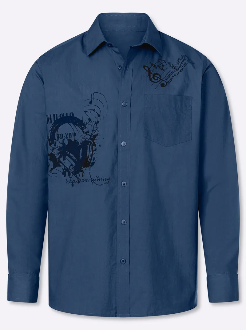 Catamaran Langarmhemd jeansblau-bedruckt, Jeansblau-bedruckt, – Produktbild 1 von 2