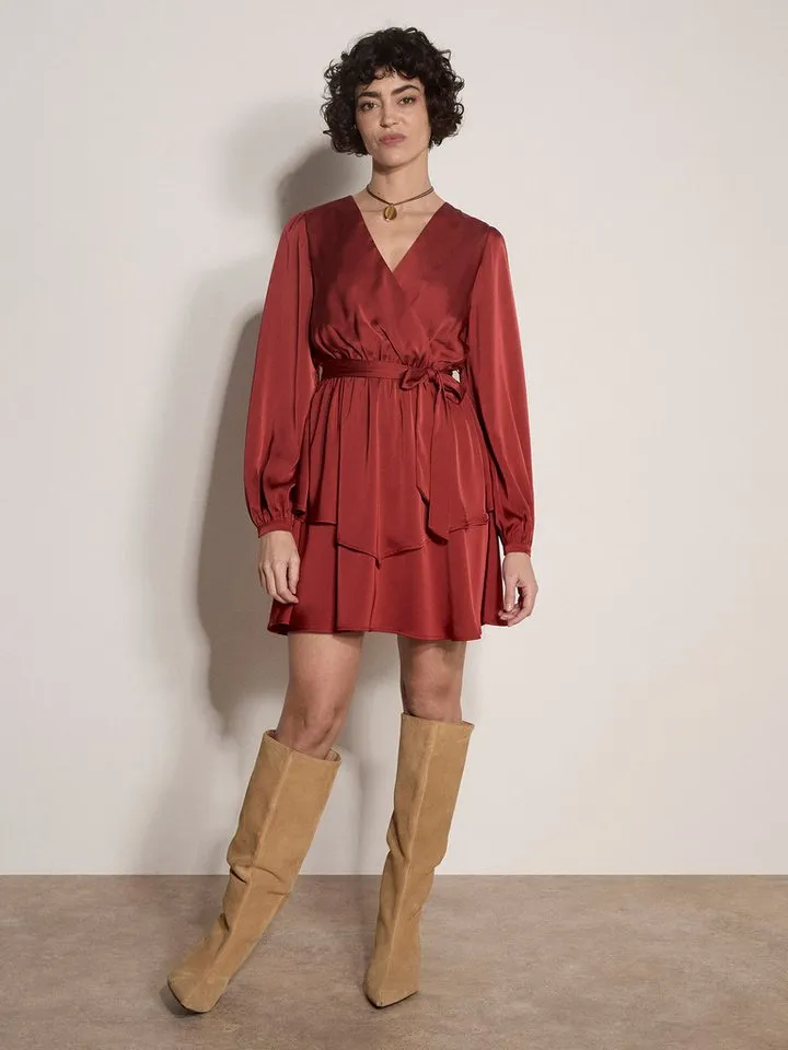 Apricot Apricot Partykleid Satin-Wickel-Minikleid (2-tlg., mit Stoffgürtel) mit Stoffgürtel, Rot, – Produktbild 4 von 4