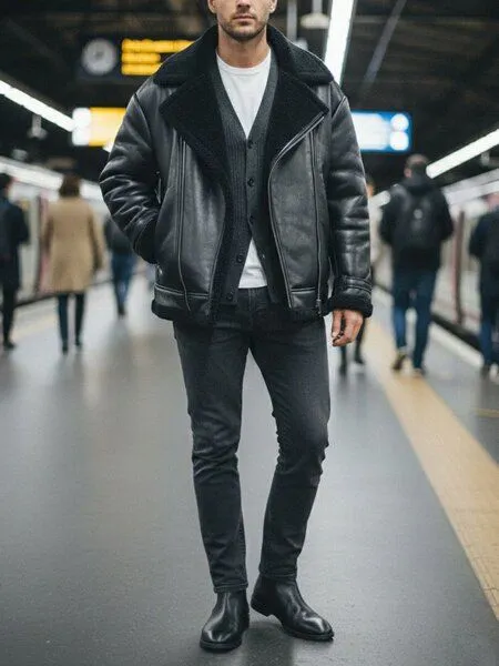 Will's Vegan Shop Will's Vegan Shop Übergroße Aviator-Jacke aus recyceltem veganem Shearling Herren, Braun, – Produktbild 2 von 2