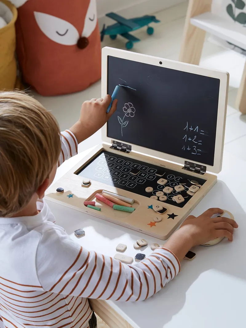 Vertbaudet Vertbaudet Spiel-Laptop aus Holz FSC®, Schwarz/braun, – Produktbild 2 von 4