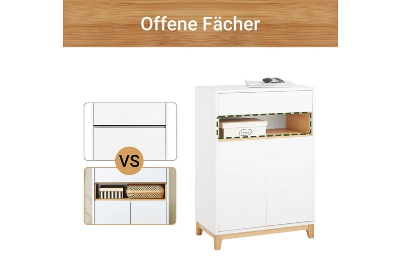 SoBuy Kommode FSB97, Sideboard Küchenschrank Flurschrank Küchekommode Aufbewahrungsschrank, Weiß, – Produktbild 4 von 5