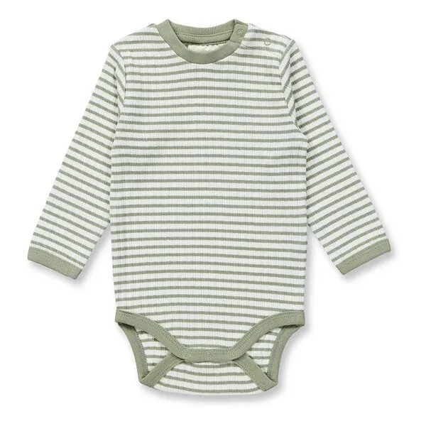 Sense Organics sense-organics Baby Body geringelt, Modell YVON, Salbeigrün-weiß geringelt, – Produktbild 1 von 4