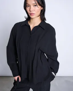 JAN N JUNE JAN N JUNE Damen vegan Bluse Mit Raffungen Calva Schwarz – Produktbild 1 von 1
