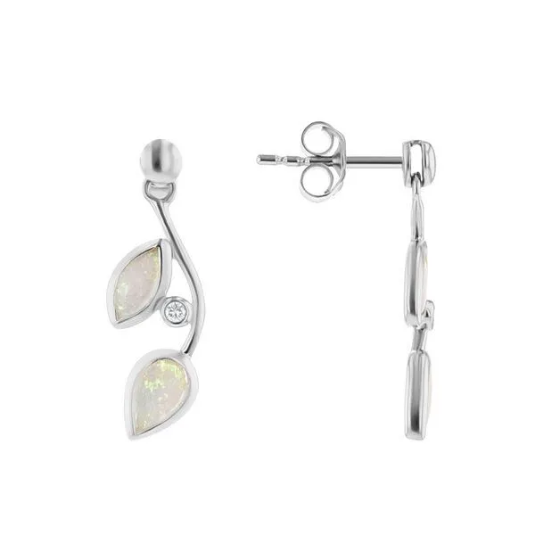 Eppi Eppi Ohrstecker mit Opalen in Blattform und Diamanten Corbett, Weiss, – Produktbild 1 von 4