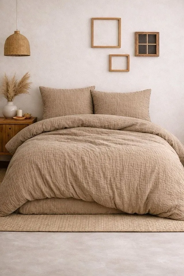 Sandiik Sandiik Bettwäsche Musselin Bettwäsche „Warm Taupe“ – aus Biobaumwolle, Made in Stuttgart 100% Biobaumwolle, Beige, – Produktbild 2 von 3