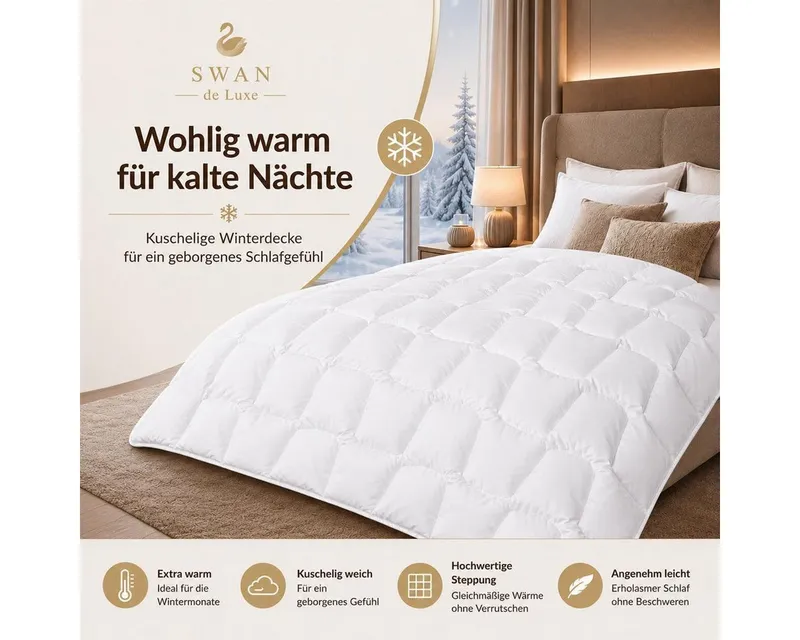 SEI Design Microfaserbettdecke SWAN de Luxe Winterbettdecke Bettdecke Decke Baumwolldecke vegan, Füllung: 100% Polyester, Bezug: 100% Baumwolle, Vegane Alternative zu Daunen, Weiß, – Produktbild 3 von 5